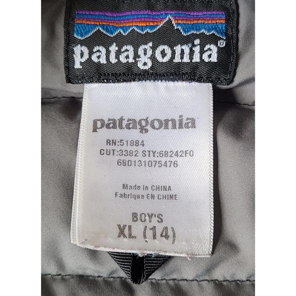 Patagonia Boys XL 14 Puffer Jacket Black Insulated Full Zip 68242 Repaired